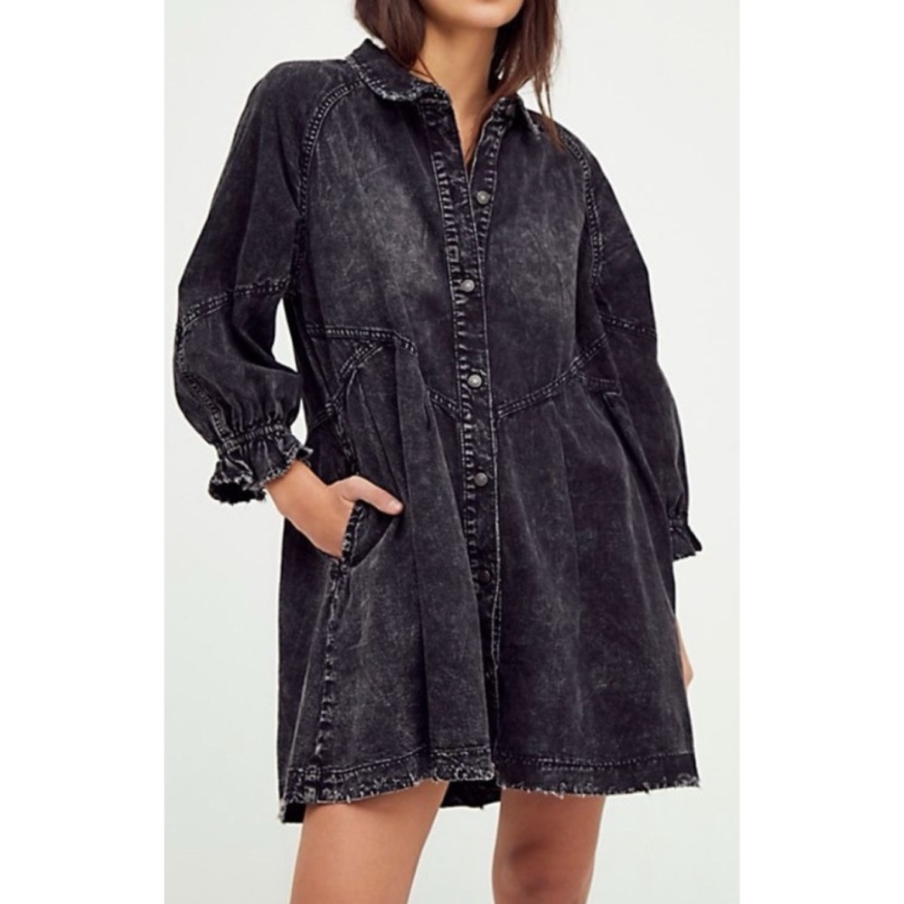 Free People Hannah Denim Mini Dress in Washed Black